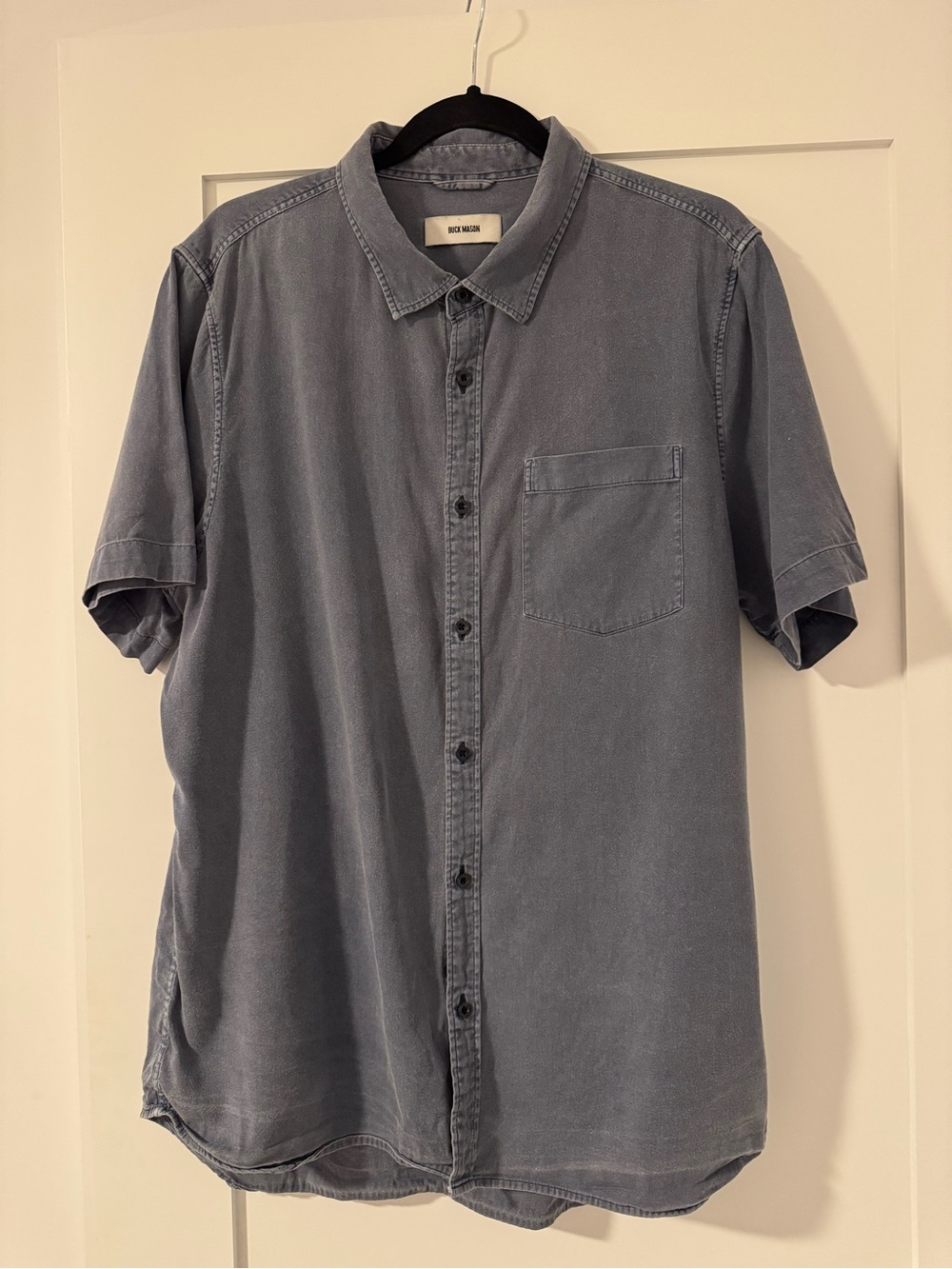 Buck Mason Short-Sleeve Washed Blue Button-Up Shirt